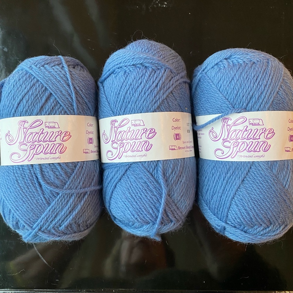 NWT Nature Spun 100% Wool Yarn, by Brown Sheep Co. Blue Yarn Bundle: 3 Skeins